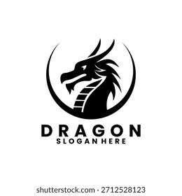 Dragon head with half circle logo design vector template