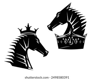 dragon head and heraldic king crown - black and white fantasy medieval style vector royal heraldry set