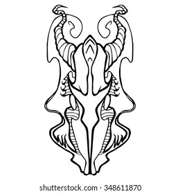 Dragon head icon black and white. The illustration in style of heraldry. Print for a mascot and T-shirt or game graphic. Can be used for tattoo in orient style.