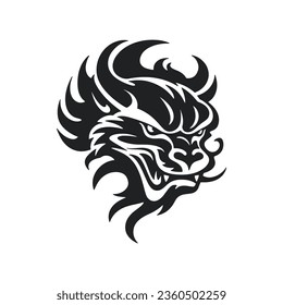 Dragon head icon. Chinese horned dragon head template. Vector illustration