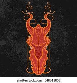 Dragon head icon color. The illustration in style of heraldry. Print for a mascot and T-shirt or game graphic. Can be used for tattoo in orient style.