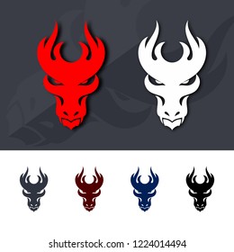 Dragon Head Icons. Filled Flat Signs, Solid Logo Design Template. Illustration on Dark Gray and White Background