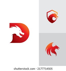 Dragon Head illustration with gradient color, dragon logo vector icon
