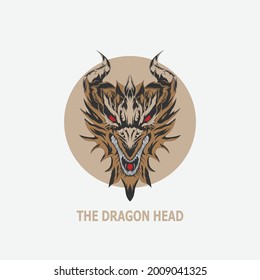 dragon head illustration, isolated on background, orange dragon head