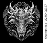 dragon head illustration is a striking depiction of this mythical creature, captures the power and mystery of the dragon, a symbol of strength and majesty