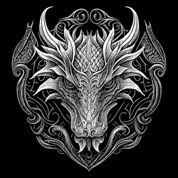 Dragon Head Illustration Is A Striking Depiction Of This Mythical Creature, Captures The Power And Mystery Of The Dragon, A Symbol Of Strength And Majesty