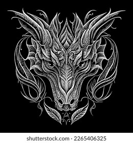 dragon head illustration is a striking depiction of this mythical creature, captures the power and mystery of the dragon, a symbol of strength and majesty