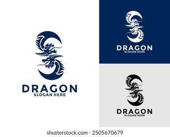 Dragon head with Letter S silhouette logo design, Dragon silhouette, Chinese zodiac, horoscope logo symbol icon