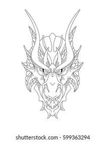 Dragon head. Line art. Hand drawn vector illustration