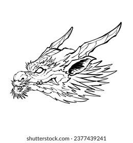 dragon head line art illustration premium vector