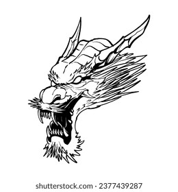 dragon head line art illustration premium vector