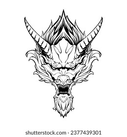 dragon head line art illustration premium vector