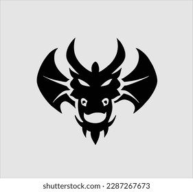 dragon head line vector design, black dragon head logo icon