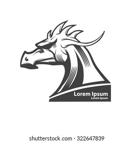 dragon head for logo, American football symbol, simple illustration, sport team emblem, security idea