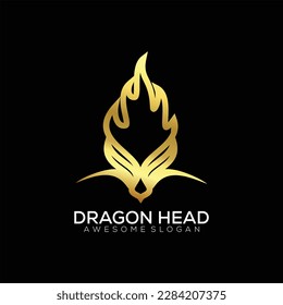 logotipo de cabeza de dragón diseño línea arte de lujo color