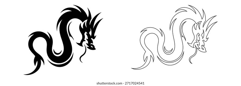 Dragon head logo designs in black and white for branding,Dragon head logo for sale.Black dragon icon. Mythical dragon isolated on white background.Dragon silhouette vector. Vector illustration.