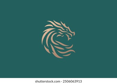 Dragon Head Logo Gold Style Symbol Mythology Chinese Abstract Illustration