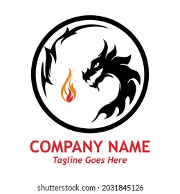 dragon head logo illustration, simple flat design