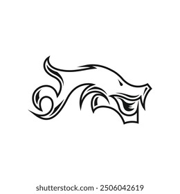 Dragon head logo template in monoline design style. Dragon logo vector isolated in white background