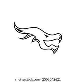 Dragon head logo template in monoline design style. Dragon logo vector isolated in white background