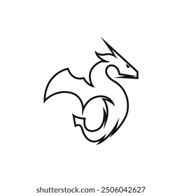Dragon head logo template in monoline design style. Dragon logo vector isolated in white background