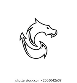 Dragon head logo template in monoline design style. Dragon logo vector isolated in white background