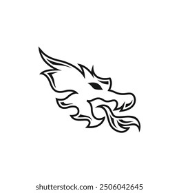 Dragon head logo template in monoline design style. Dragon logo vector isolated in white background