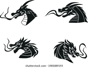 A Dragon head logo. This is vector illustration ideal for a mascot and tattoo or T-shirt graphic.