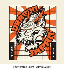 A Dragon head logo. This is vector illustration ideal for a mascot and tattoo or T-shirt graphic.