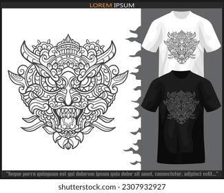 Dragon head mandala arts isolated on black and white t shirt.