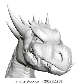 Dragon head model from black lines Isolated on white background. Front view. 3D. Vector illustration
