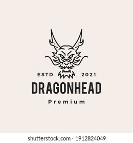dragon head monoline line hipster vintage logo vector icon illustration