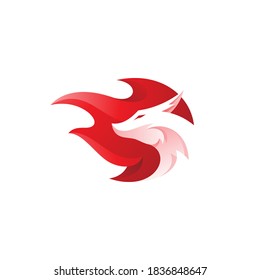 Dragon Head Negative Space and Fire Mascot Logo illustration with 3D Gradient Color Style
