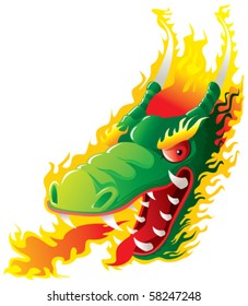 Dragon head on fire. Original vector artwork inspired with traditional Chinese and Japanese dragon arts.