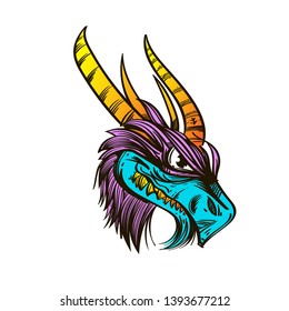 Dragon head on a white background. Cartoon style.