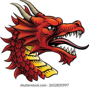 Cabeça de dragão, uma ilustração original em um estilo vintage de gravura de madeira retro