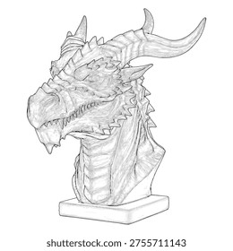 Dragon Head Posture Statue Vector 03. An Illustration of a Dragon Figure Isolated on a White Background.