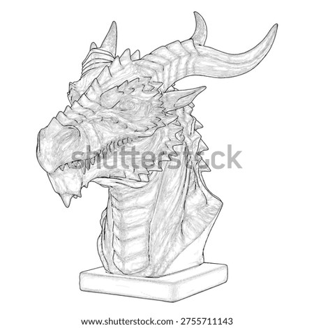 Dragon Head Posture Statue Vector 03. An Illustration of a Dragon Figure Isolated on a White Background.