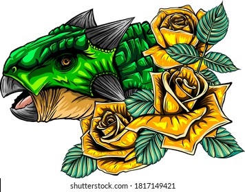 dragon head with roses and flower vetor illustration