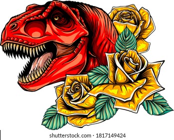 dragon head with roses and flower vetor illustration