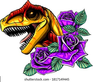 dragon head with roses and flower vetor illustration