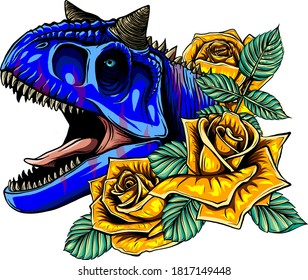 dragon head with roses and flower vetor illustration