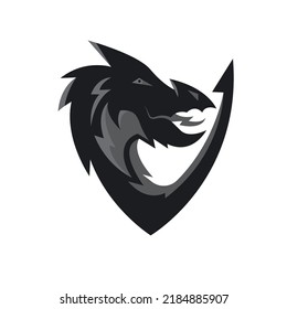 dragon head shield concept design vector illustration template 