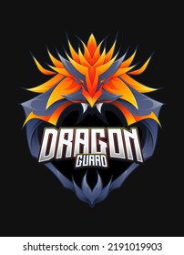 Dragon head and shield for e-sport gaming logo vector design
