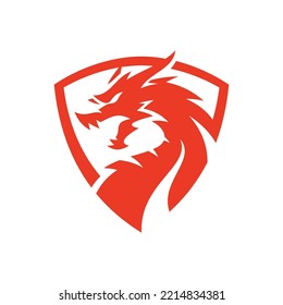 Dragon head and shield mascot emblem logo design