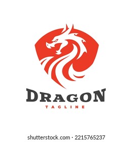 Dragon head and shield mascot emblem logo design