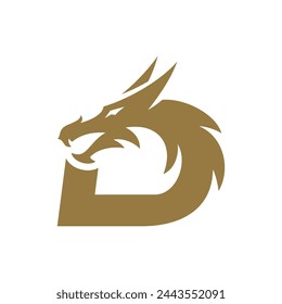 Dragon head silhouette and letter D vector logo icon vector template