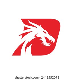 Dragon head silhouette and letter D vector logo icon vector template