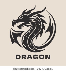 Dragon Head Silhouette Logo. Chinese Dragon Silhouette