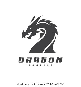 Dragon head silhouette logo design. Serpent vector icon in black and white color